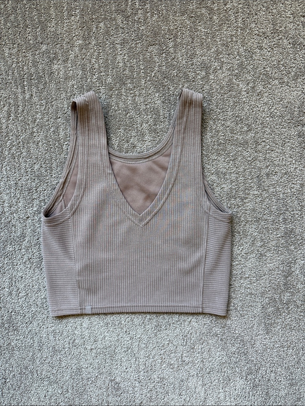 Sleeveless V-Neck Ribbed Crop Top - Taupe